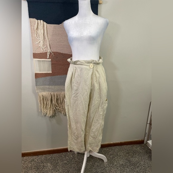 Zara Beige High Rise Linen Cotton Cargo Cropped Lantern Pants Size XS - Picture 1 of 8